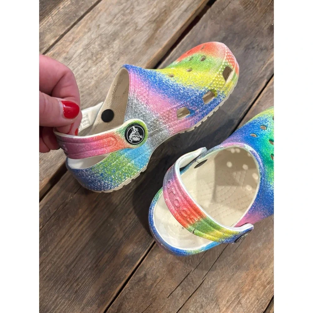 Crocs Toddler Classic Clog Rainbow Tie Dye‎ Slide Shoes Size 8